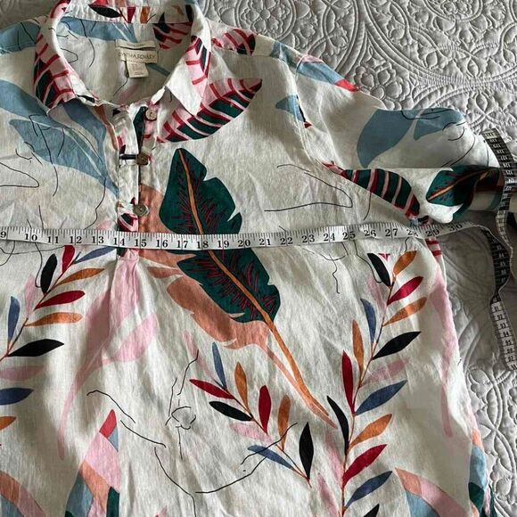 Cynthia Rowley Tropical Floral Ballet Dancer Print 100% Linen Popover Blouse 3X - Picture 8 of 9